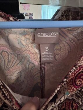 Chico's Paisley V-Neck Blouse in Cream, Pink and Teal